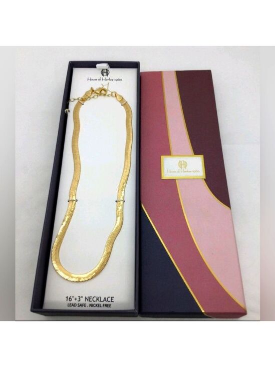 House of Harlow 1960 Jewelry - House of Harlow 1960 Gold Herringbone Necklace Elegant Design NWT NIB 16"+3"